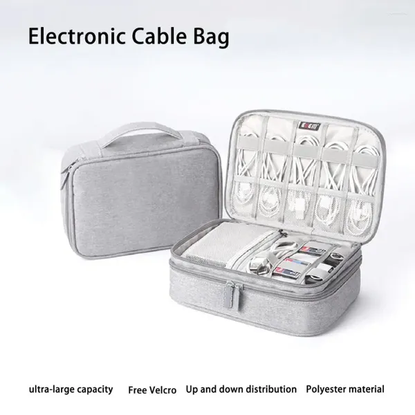 Sacs de rangement Organisateur d'électronique avec manche plusieurs compartiments Pouchez le chargeur de chargeur de téléphone à tablette à double couche Sac de voyage