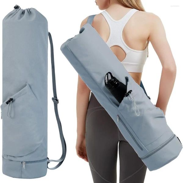 Bolsas de almacenamiento Ejercicio Yoga Mat Bolsa Gran capacidad Impermeable Fitness Fitness con cremallera completa Lienzo Correa de hombro ajustable Mochila