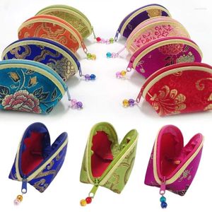 Bolsas de almacenamiento Exquisito estilo chino Monedero Bolsa Zip Mujeres Bolsa de joyería Multi-color Bordado Tela Pulsera Contenedor