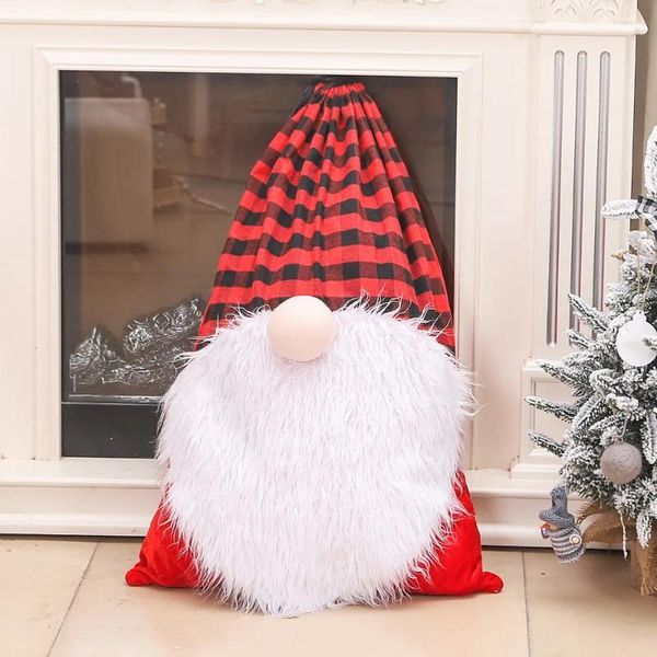 Sacs de rangement Extra Large Sac cadeau de Noël Blanc Rouge Bundle Design Dessin animé Facile à utiliser Poupée sans visage durable