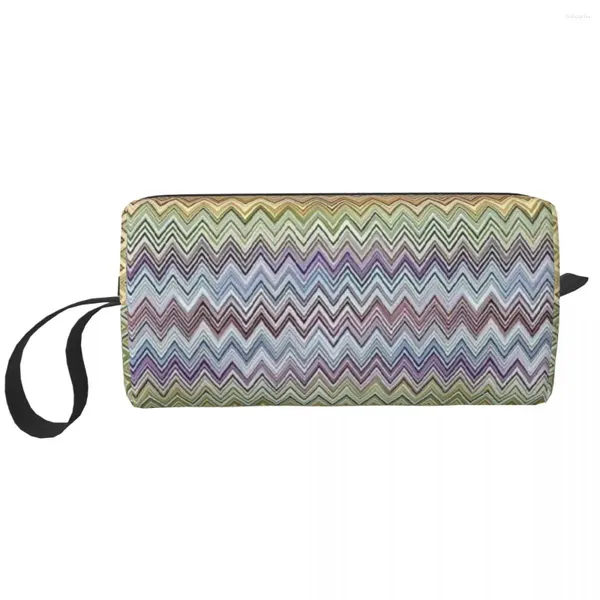 Sacs de rangement Fashion Boho Chic Modern Zigzag Travel Travel Toitry Sac Femmes Géométrique Multicolore Cosmetic Makeup Beauty Dopp Kit