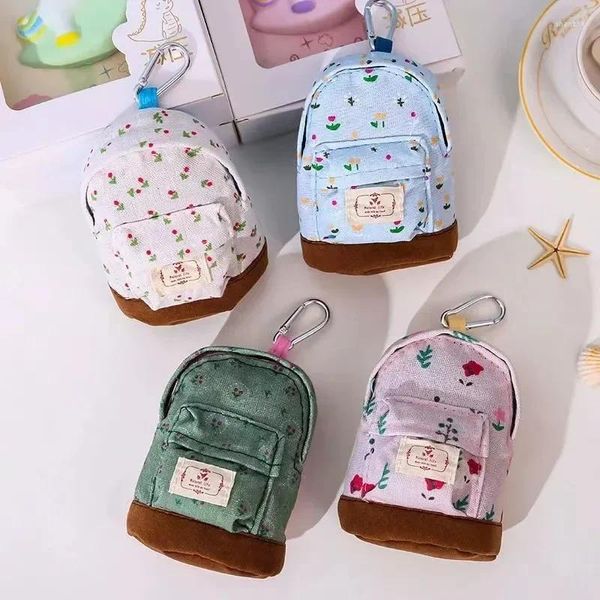 Bolsas de almacenamiento lienzo de moda tela mujer pequeña billetera de bolso monedas mujeres niños bolsas de embrague de zapatilla floral fresca