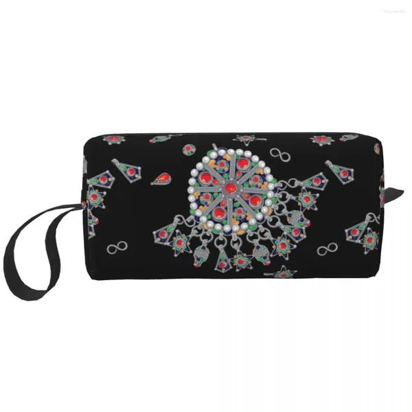 Bolsas de almacenamiento Fashion Kabyle Jewelry Tourety Bag Women Women Amazigh Africa Estilo étnico Organizador cosmético Cosmética Beauty Dopp Kit