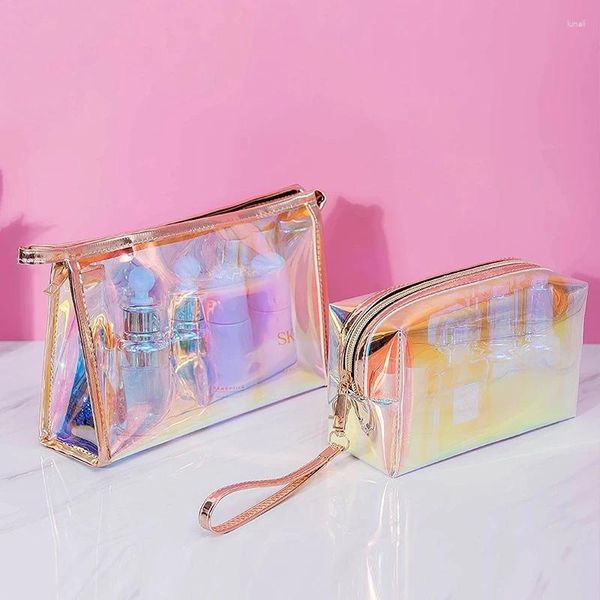 Sacs de rangement Fashion PVC Femmes transparentes Fabrication maquilleur Laser Beauty Organizer Pouche mini sac de gelée pour les dames cosmétiques