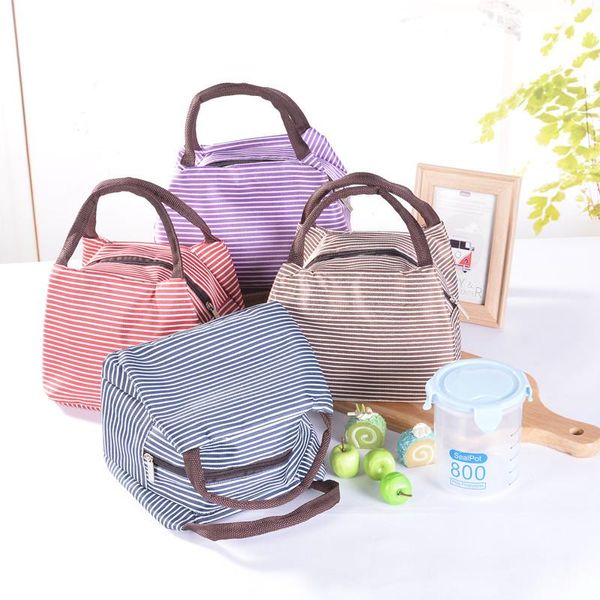 Sacs de rangement Fashion Stripe Isolation Pack Portable Lunch Bag Oxford Cloth Ice PreservStorage