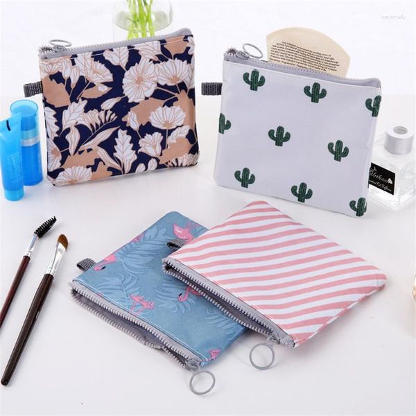 Bolsas de almacenamiento de moda para mujer y niña, organizador de almohadillas sanitarias con patrón de flores, monedero, servilleta, bolsa de cosméticos, estuche