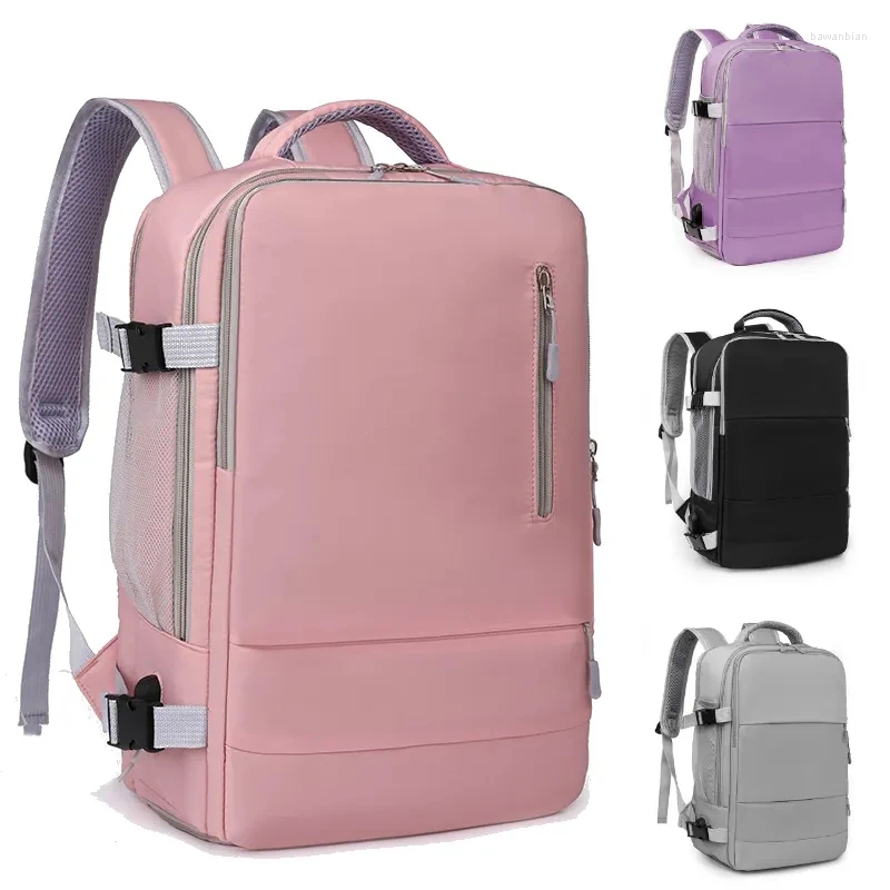 Bolsas de armazenamento Moda Feminina Multifuncional Backpack Backpack Bagage com interface USB Gabinete de sapato independente pode embarcar no avião