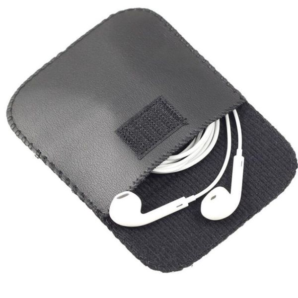 Sacs de rangement à la mode noir couleur casque écouteur câble USB pochette en cuir étui de transport sac conteneur DH8760
