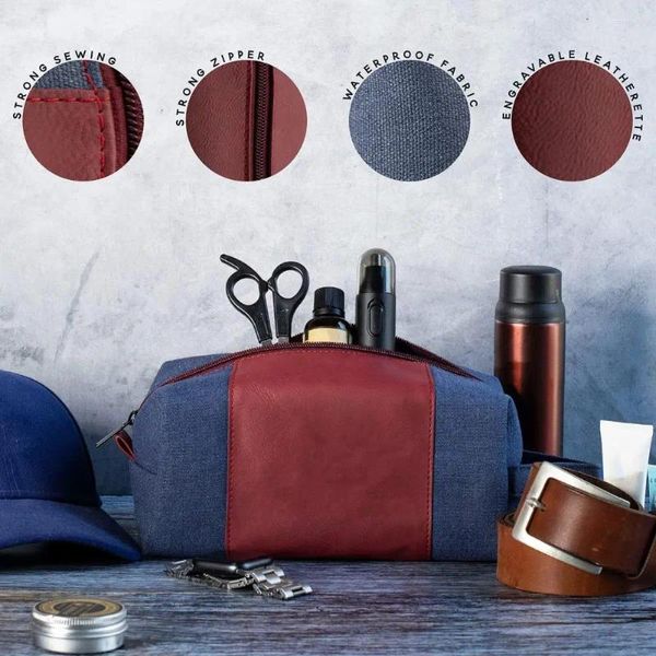 Sacs de rangement Cadeau de fête des pères pour lui Sac de toilette de voyage étanche pour hommes fabriqués à la main avec rasage de mari de grande capacité