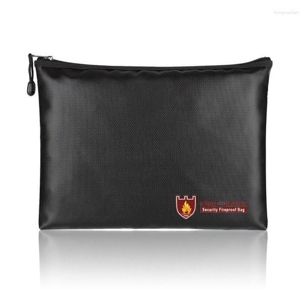 Sacs de rangement Sac de documents ignifuge en fibre de verre enduit de silicone Porte-pochette noire Fournitures de fermeture résistantes au feu