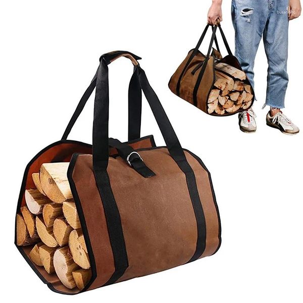 Sacs de rangement Sac de bois de chauffage Transporteur de bois portable pliable avec poignées fourre-tout pour cuisine camping voyage cour