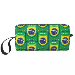 Opbergtassen vlag van Brazilië voetbal cosmetische tas vrouwen schattige grote capaciteit Braziliaanse trotse make -up case schoonheidstoiletie