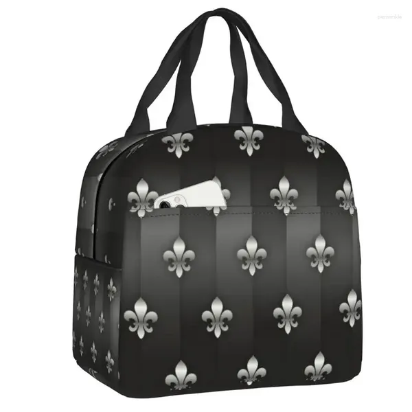 Bolsas de almacenamiento Fleur-de-Lis Bolsa de almuerzo aislada gráfica para mujeres Fleur de lis Flower Thermal Cooler Bento Box para niños