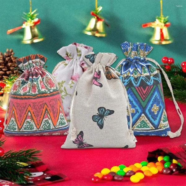 Bolsas de almacenamiento Floral Burlap Drawstring Repess Bag Packing Jewelry Sacks para el espectáculo de fiesta de bodas de Navidad F3X3