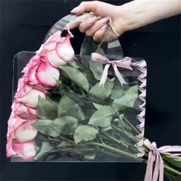 Bolsas de almacenamiento Kit de artesanía floral Uso general para mascotas Diseño de patrón de moda Embalaje seguro Material de PVC duradero Bolsa de regalo transparente Portátil