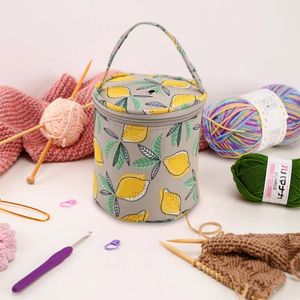 Sacs de rangement Sac en laine à motif floral Organisateur de fourre-tout au crochet imperméable à grande ouverture avec sangle de poignée pour aiguilles à tricoter outils de couture