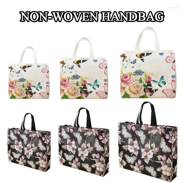 Sacs de rangement imprimés de fleurs et de papillons, sac d'épicerie en tissu Non tissé, pochette pliable et réutilisable pour voyage écologique