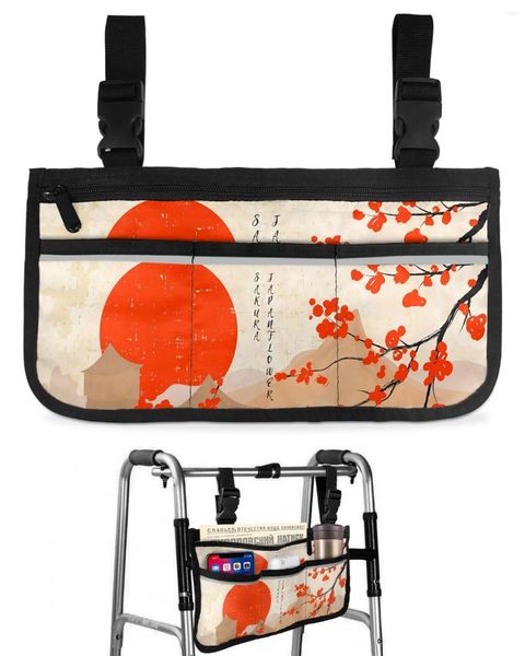 Sacs de rangement Fleur Fleur Blossom Sun River Retro Wadichair Sac avec poches Armracks côté scooter électrique Scooter Pouche du cadre