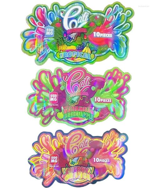 Sacs de rangement Gummies de forme de fleur Mylar 500 mg Zipperie Cali Dank Die Die Cut Custom Plastic Packs Pouche