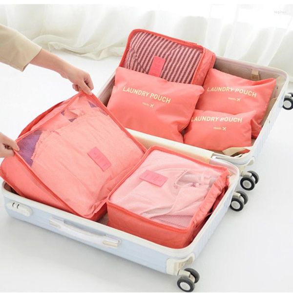 Bolsas de almacenamiento plegables 6 uds bolsa de viaje impermeable ropa equipaje organizador edredón manta maleta bolsa cubo de embalaje