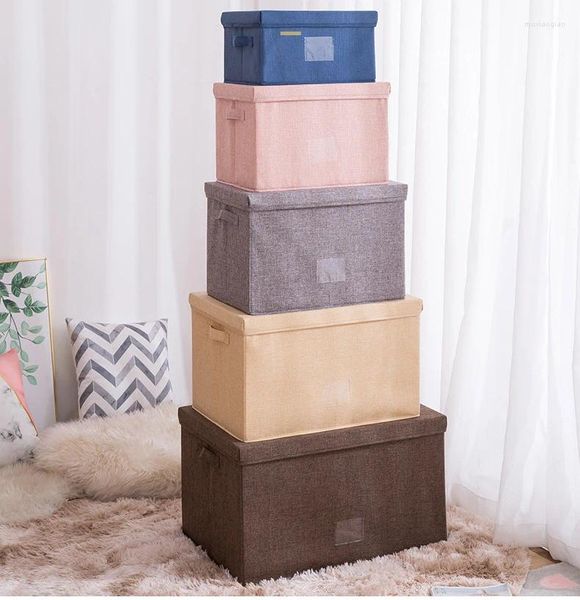 Sacs de rangement Boîte à tri de vêtements en tissu en tissu en tissu en lin et lavable avec couvercle