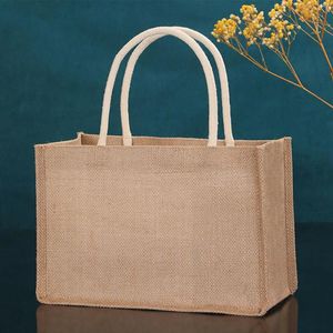 Sacs de rangement pliable toile de jute fourre-tout Jute Shopping sac à main pour artisanat cadeau sac d'épicerie avec poignée réutilisable voyage plage tissu