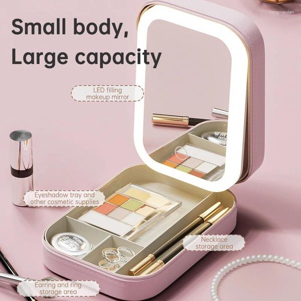 Sacs de rangement Miroir de maquillage LED pliable avec boîte pour bijoux ou cosmétiques Organisateur de voyage portable