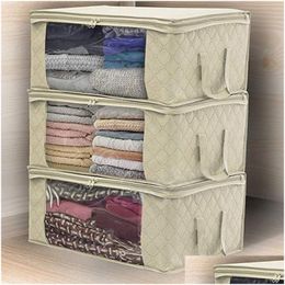 Opbergzakken Opvouwbare niet-geweven tas Stofdicht Draagbaar quilt Transparant venster Kledingorganisator Thuiscontainer Bh8240 Drop Delivery Dh4En