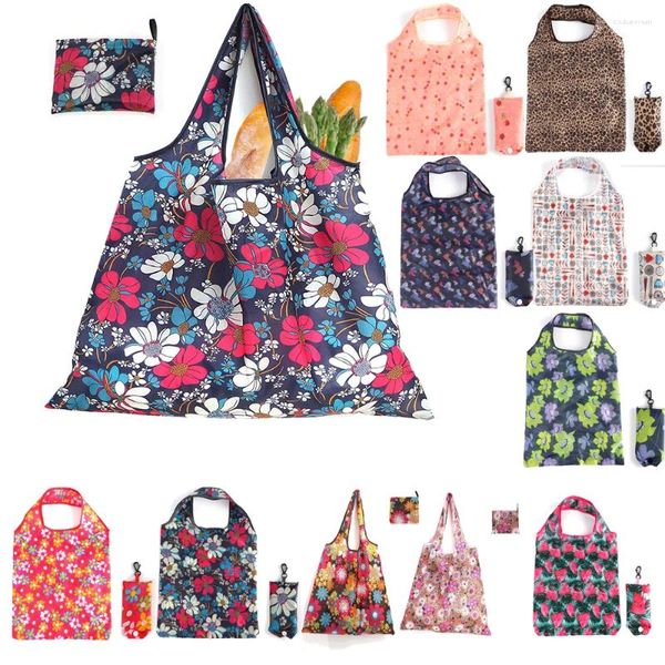 Sacs de rangement pliables, sac de courses réutilisable, voyage d'épicerie écologique, impression de plantes animales mignonnes, supermarché Portable