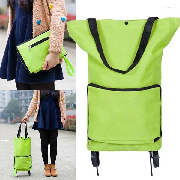 Bolsas de almacenamiento Carro de compras plegable con ruedas Bolsa Grande Portátil Comprar Verduras Organizador Hogar Reutilizable