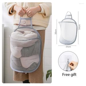 Opbergtassen vouwen wasserette mand organisator voor vuile kleding badkamer mesh tas huishouden muur hangend frame emmer