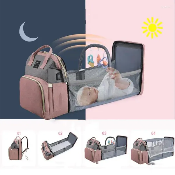 Bolsas de almacenamiento Bolsa de mamá plegable cama liviana de cuna portátil mochila para bebés