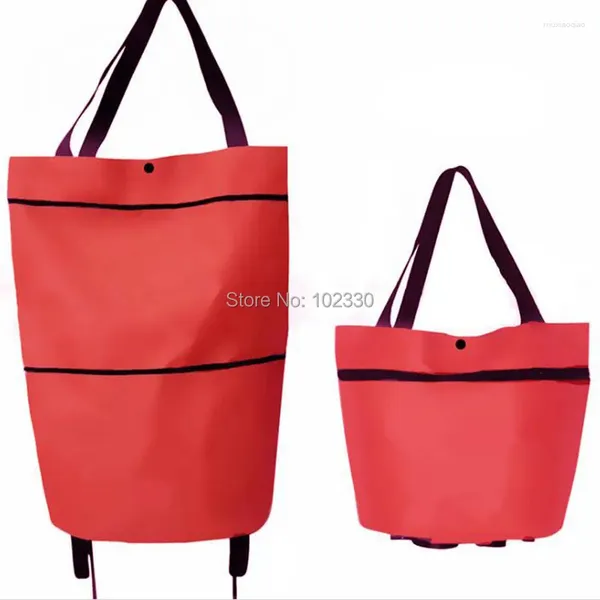 Bolsas de almacenamiento Bolsa de compras de rodillos plegables Multi -funciones de alta capacidad Tote Handbag Tug Mano reutilizable con rueda Rolling