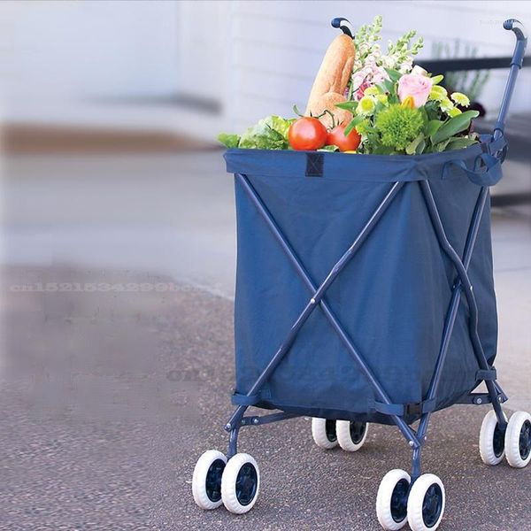 Sacs de rangement pliants panier d'épicerie avec couvercle lavable chariot utilitaire en acier au carbone pour le camping de blanchisserie