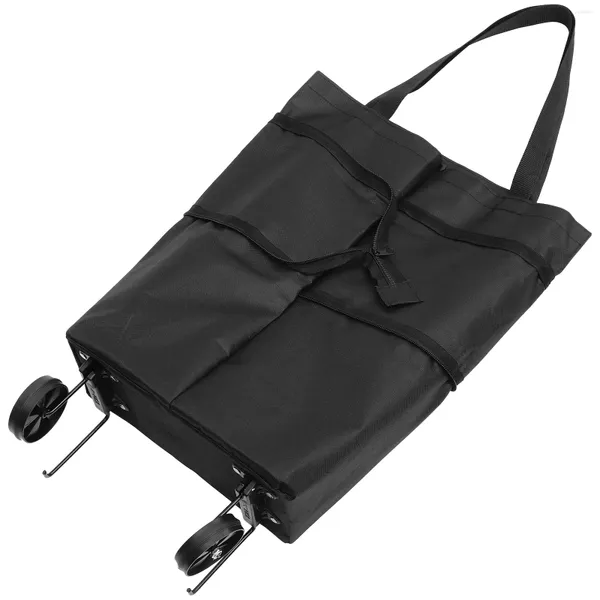 Bolsas de almacenamiento Carro de compras plegable Carro Bolsa portátil Remolcador (remolcador - Negro) Comestibles plegables Ir al aire libre Tote creativo con rueda