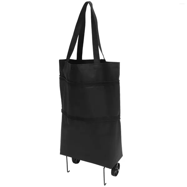 Bolsas de almacenamiento Carro de compras plegable Carro Bolsa portátil Remolcador (remolcador - Negro) Bolsa de comestibles reutilizable Plegable Go Tote grande Tela Oxford