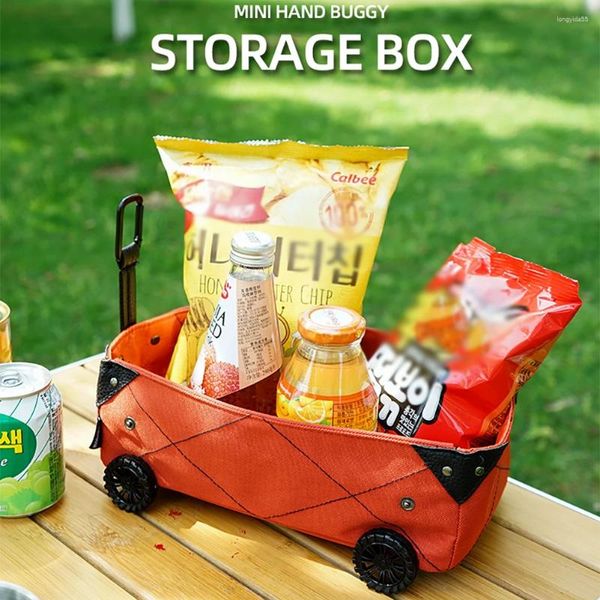 Bolsas de almacenamiento Cart de carretas plegables Caja de tejido de carro de bricolaje multipropósito mini buggy con ruedas para exteriores