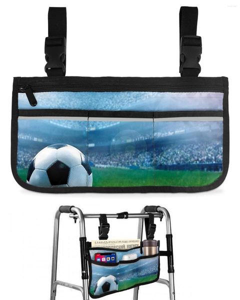 Bolsas de almacenamiento Estadio deportivo de fútbol Bolsa de silla de ruedas de fútbol con bolsillos Reposabrazos lateral Scooter eléctrico Bolsa de marco para caminar