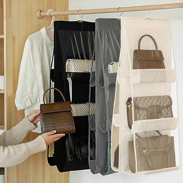 Sacs de rangement pour placard de garde-robe Sac transparent suspendu Porte de l'organisateur de sac à main avec socle de suspension mural à diverses côtés 2024