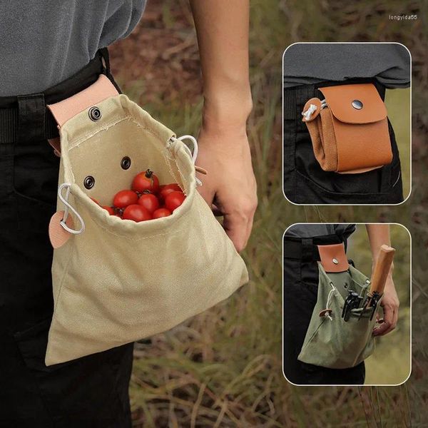 Bolsas de almacenamiento bolso de alimentación de alimentación plegable fruta al aire libre bolsas bushcraft PU lienzo de cuero para acampar bolsas para acampar