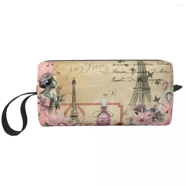 Bolsas de almacenamiento France Paris Eiffel Tower Bolsa de maquillaje para mujeres Organizador cosmético de viajes Kawaii Toilaty