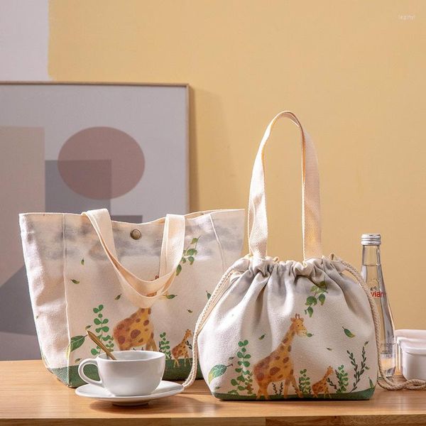 Bolsas de almacenamiento Estampado francés Kawaii Patrón Nevera portátil Bolsa de tela para el almuerzo Lona aislada Bento Tote Térmica Escuela Picnic Bolsa de comida