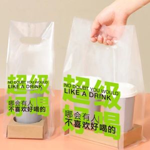 Sacs de rangement jus de fruits boisson à emporter 50 pièces sac en plastique café et thé au lait emballage Portable poignée de gel transparente