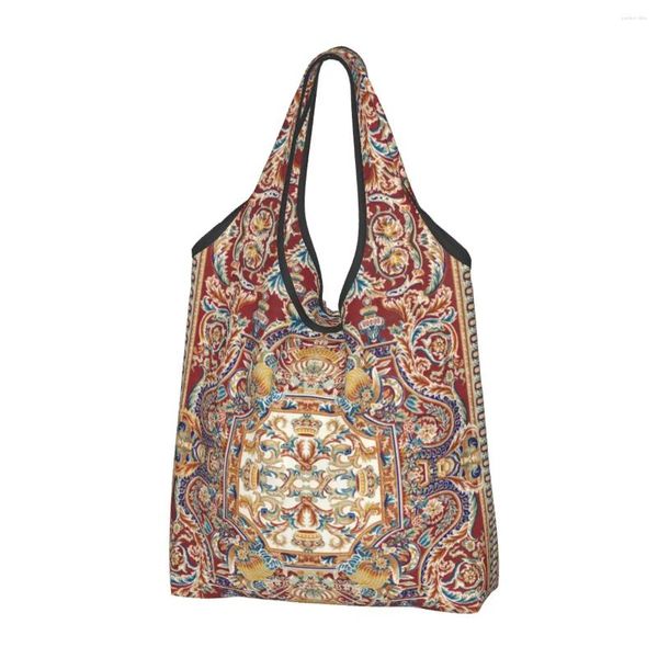 Bolsas de almacenamiento Divertida alfombra persa antigua Bolsa de compras Bolsa de asas portátil Alfombra bohemia Étnica Estilo tribal Comestibles Shopper Hombro