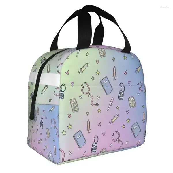 Sacs de rangement drôle coloré sac isolé thermique femmes soins infirmiers Portable fourre-tout pour enfants école enfants boîte de nourriture