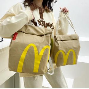 Bolsas de almacenamiento moda divertida lindo dibujos animados franceses papas fritas lienzo de lienzo para estudiantes mochila mochila gran capacidad bolso de mensajero