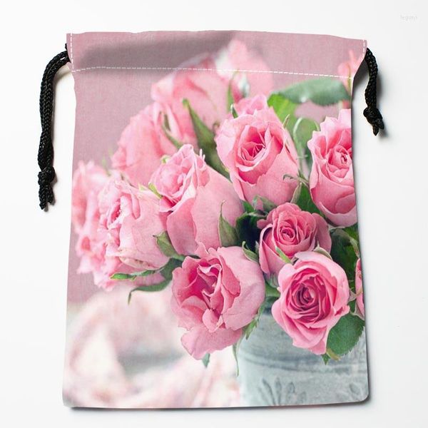 Sacs de rangement Funny Pink Roses Cordon 18X22CM Doux Satin Tissu Resuable Vêtements Sac Chaussures 11-4