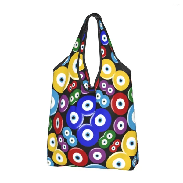 Bolsas de almacenamiento Impresión divertida Estilo mediterráneo Evil Eye Tote Bolsa de compras Portátil Shopper Hombro Boho Amuleto Bolso