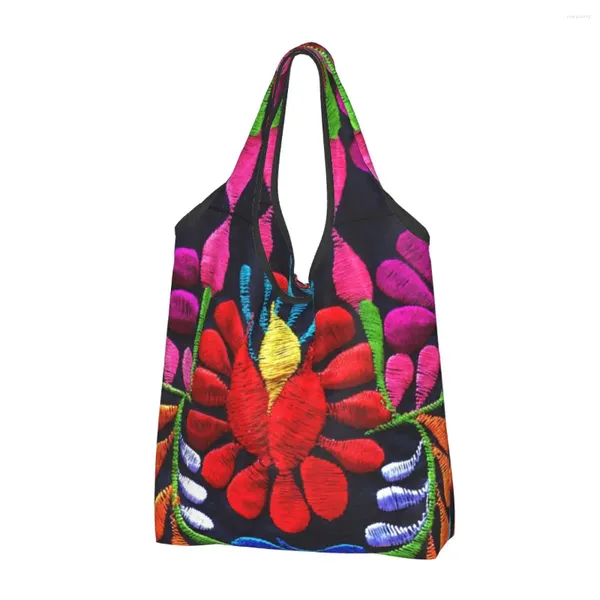 Sacs de rangement Impression drôle Impression mexicaine Fleurs Fleurs Art Tote Shopping Portable Shopper Apouner Textile Hands