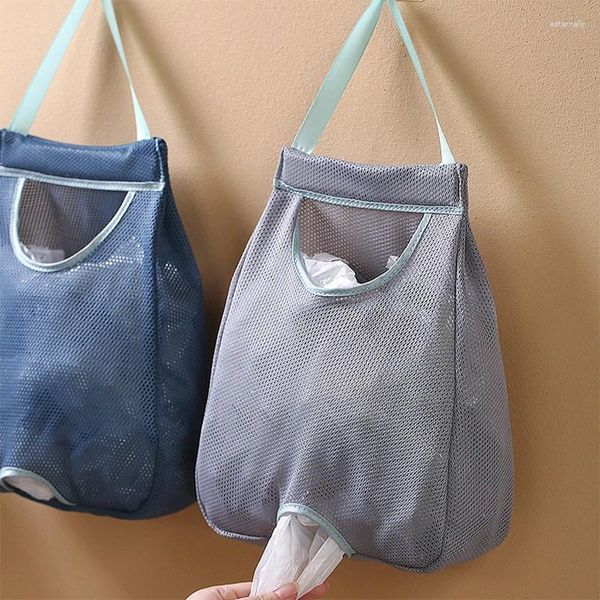 Bolsas de almacenamiento caja de bolsa de basura para la pared de plástico colgante de bolsillo para lavar el soporte de la cocina accesorios de cocina